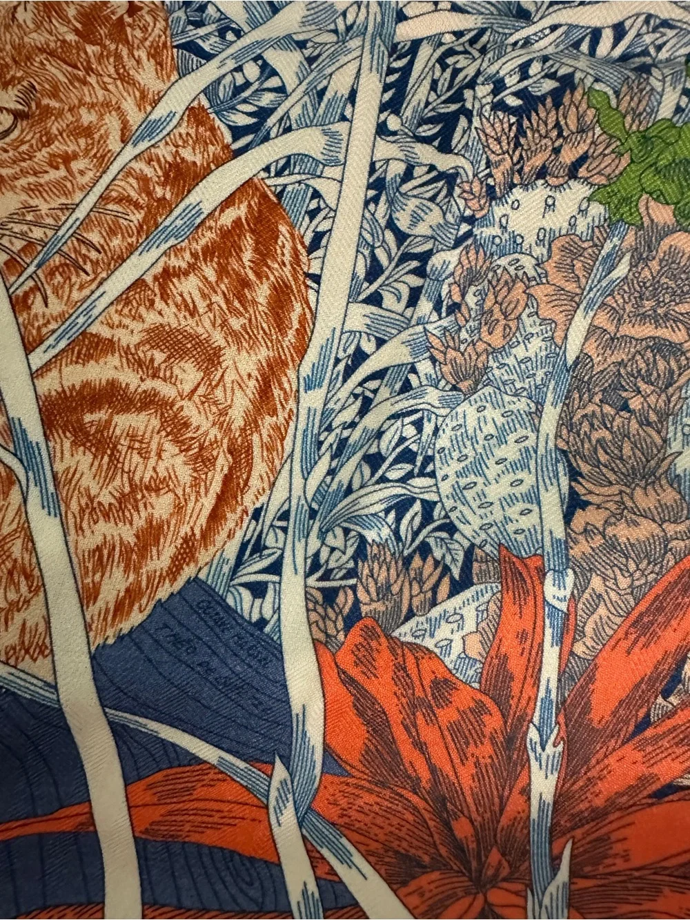 Hermes Blue, White & Green Printed Silk Scarf